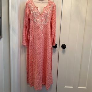 World Market embroidered coral print caftan